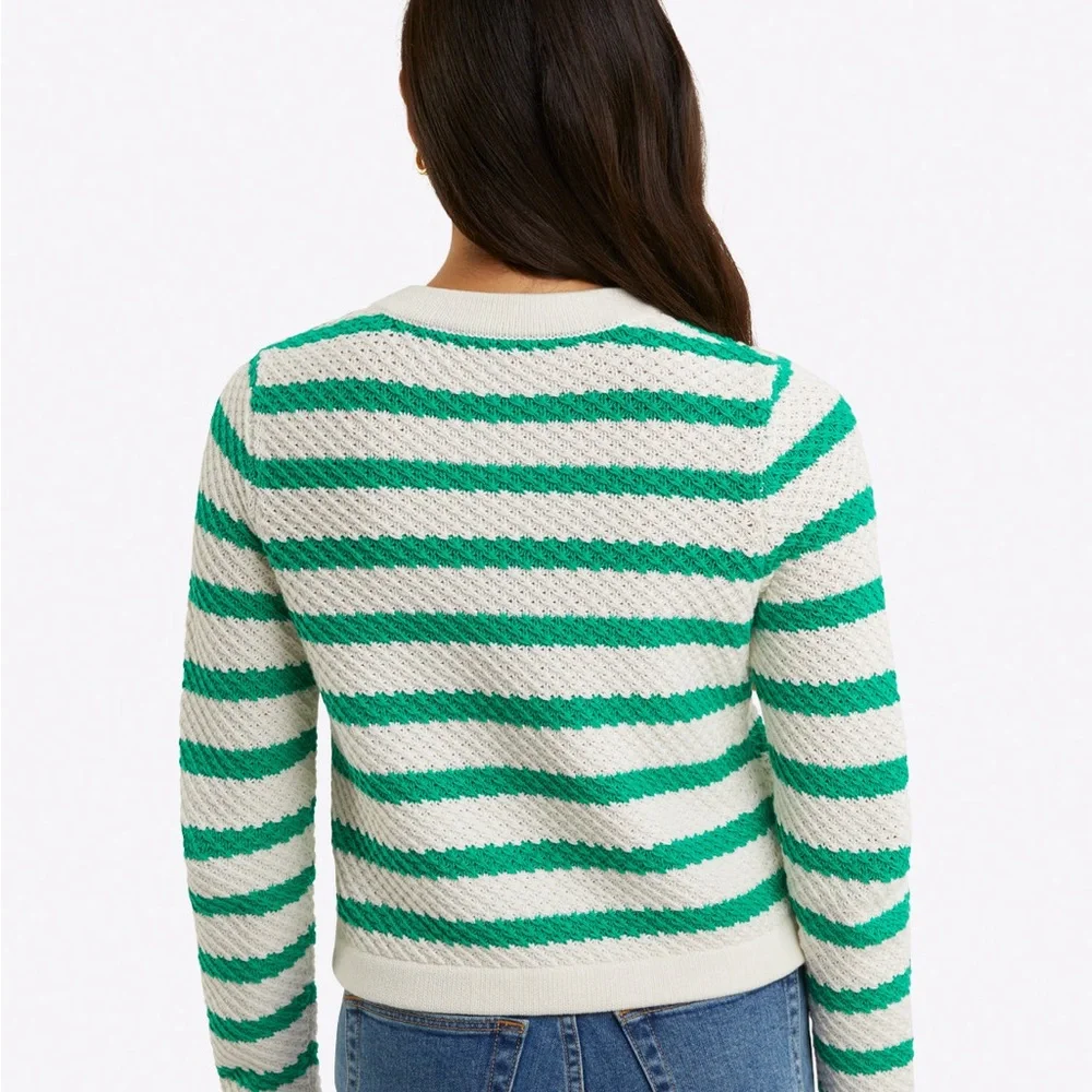 NWT Draper James Rita crewneck green & white striped cardigan size large - Picture 7 of 7
